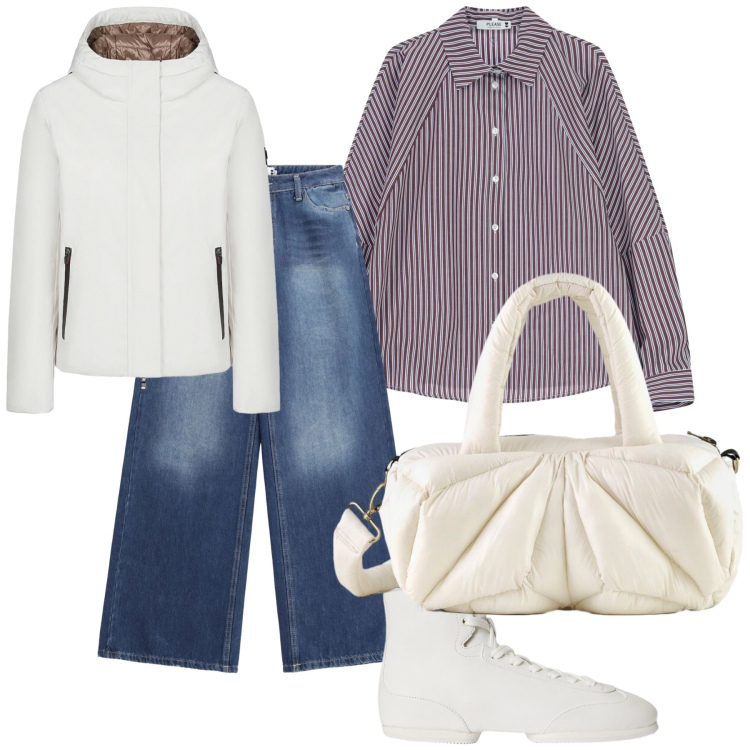 Outfit donna - Un pomeriggio di dicembre. Stile Sporty chic per Tutti i giorni. Abbinamento con camicie, jeans, stivaletti, parka, borse a mano.