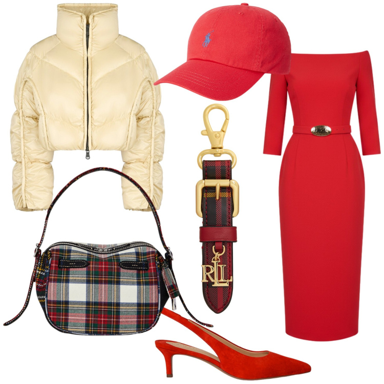Outfit donna - Vigilia. Stile Urban per Serata fuori. Abbinamento con vestiti midi/longuette, cappelli, décolleté, borse a mano, portachiavi, piumini.