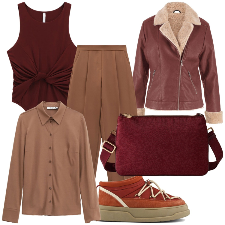 Outfit donna - Total look. Stile Sporty chic per Tutti i giorni. Abbinamento con bomber, camicie, pantaloni, top, borse a tracolla, stivaletti.