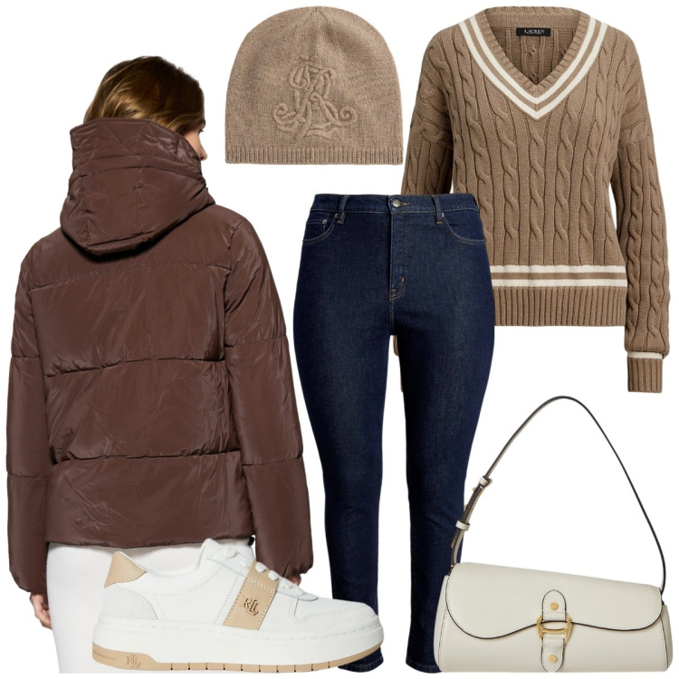 Outfit donna - Maglione caldo. Stile Casual chic per Tutti i giorni. Abbinamento con piumini, jeans skinny, sneakers, maglieria, berretti, borse a spalla.