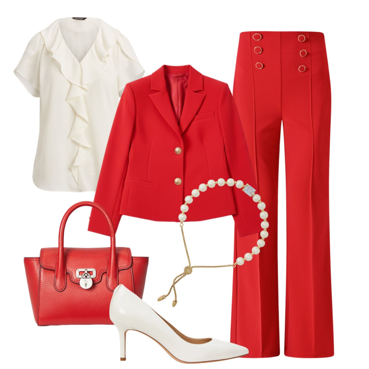 Outfit donna - Xmas is coming. Stile Chic per Serata fuori. Abbinamento con blazer, pantaloni, décolleté, braccialetti, borse a mano, camicie.