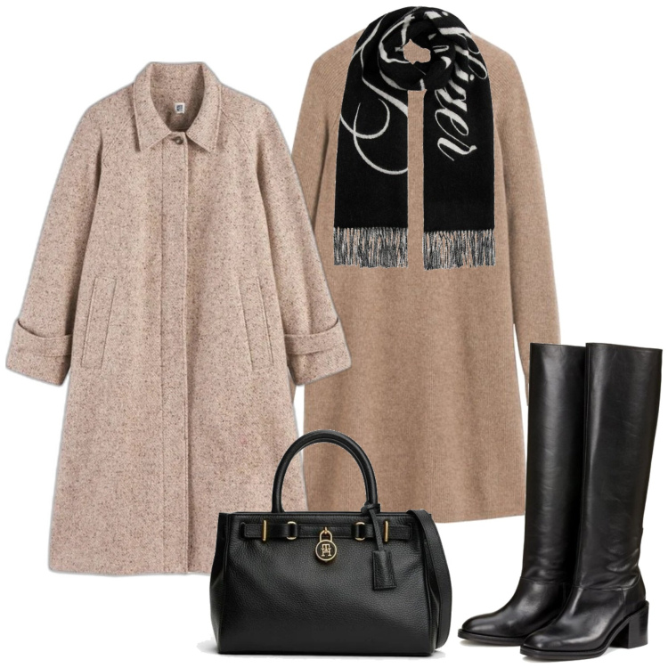 Outfit mujer - Casual #13631. Estilo Casual para Oficina. Combinación con botas, abrigos, bolso tote, vestidos cortos, bufandas.