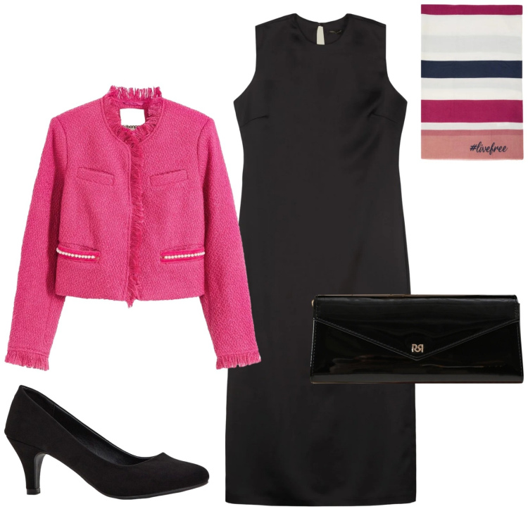 Outfit donna - Total look #2302583. Stile Chic per Ufficio. Abbinamento con décolleté, blazer, pochette, vestiti lunghi, sciarpe.