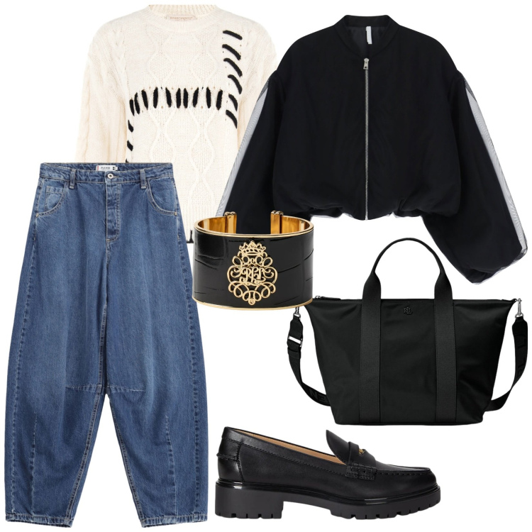 Outfit donna - Un bracciale importante. per Tutti i giorni. Abbinamento con jeans, maglieria, bomber, borse tote, mocassini, braccialetti.