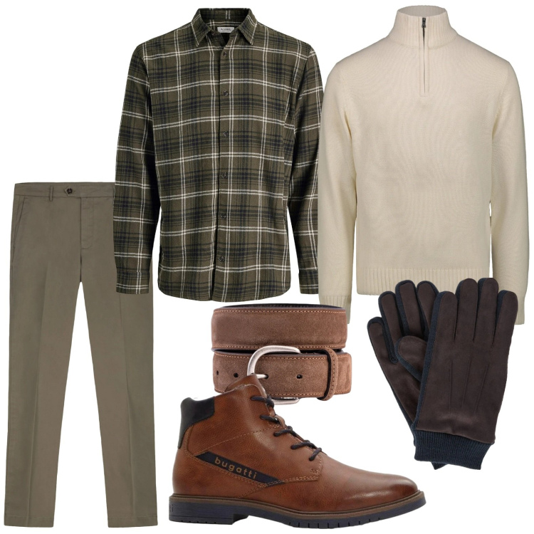 Outfit uomo - Quadri affascinanti. Stile Trendy per Tutti i giorni. Abbinamento con anfibi, camicie, maglieria, guanti, cinture, pantaloni chino.