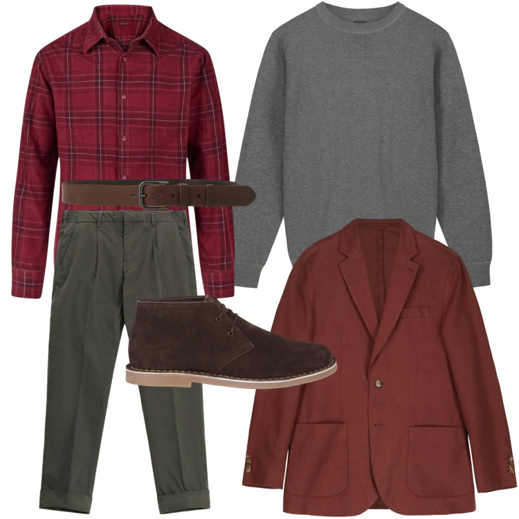 Outfit uomo - Dicembre urban. Stile Urban per Tutti i giorni. Abbinamento con pantaloni chino, cinture, giacche, stivali e stivaletti, maglieria, camicie.