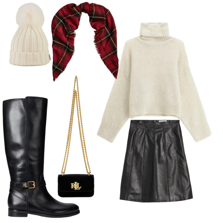 Outfit donna - Bianco e...... Stile Casual per Ufficio. Abbinamento con gonne, maglieria, stivali, pochette, sciarpe, berretti.