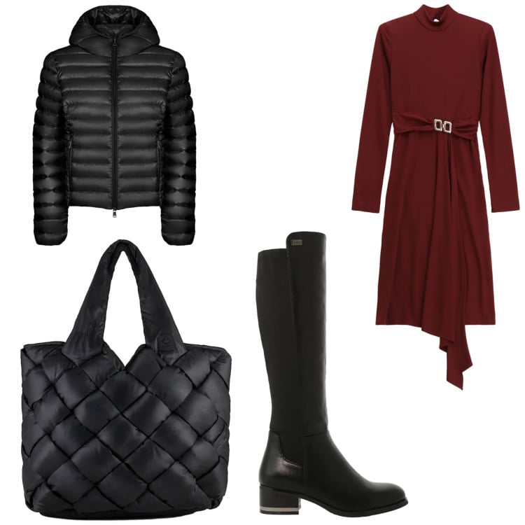 Outfit donna - Comfort trendy con Canadian e Imperial. Stile Casual per Tutti i giorni. Abbinamento con vestiti midi/longuette, stivali sopra il ginocchio, borse tote, blazer.