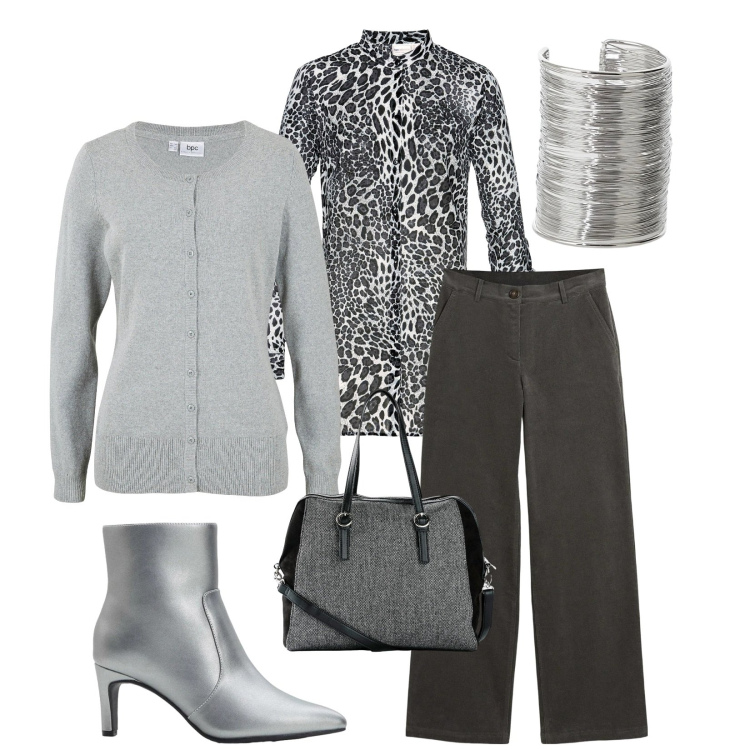 Outfit donna - Total look #2302638. Stile Chic per Serata fuori. Abbinamento con camicie, cardigans, pantaloni, stivaletti, borse a mano, braccialetti.
