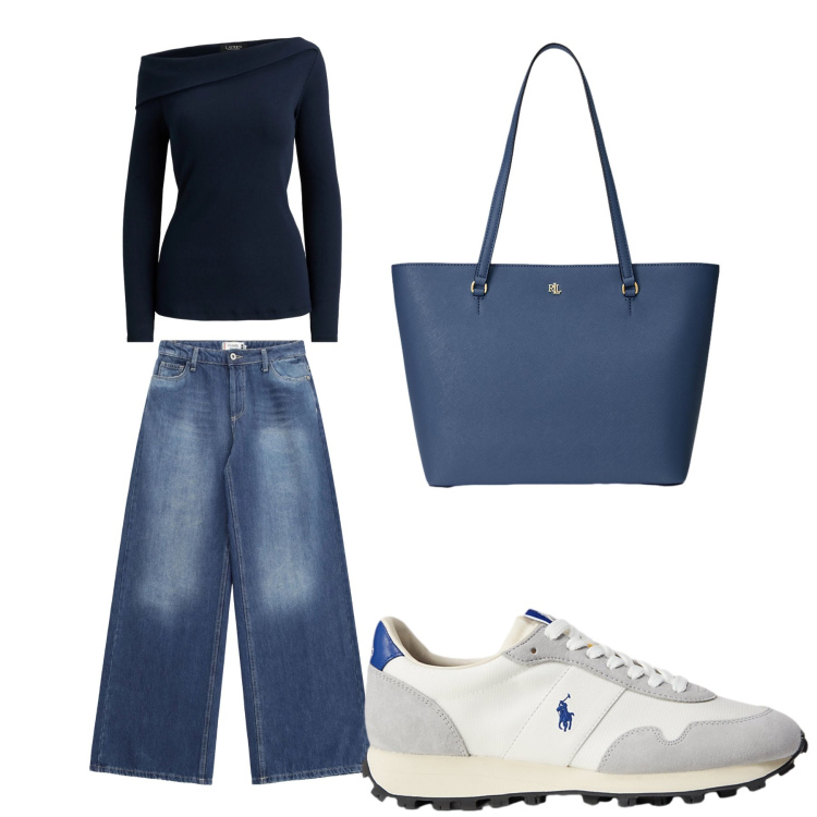 Outfit donna - Aperitivo. Stile Trendy per Tutti i giorni. Abbinamento con jeans, borse tote, sneakers, top.