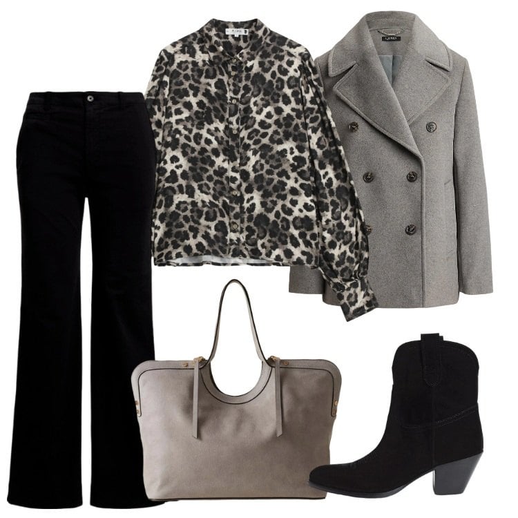 Outfit donna - Total look #2302651. Stile Casual chic per Tutti i giorni. Abbinamento con camicie, shopping bag, pantaloni, cappotti, stivaletti.