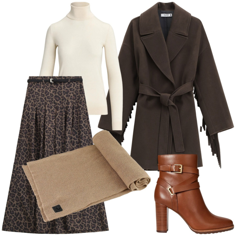 Outfit donna - Pantaloni Animalier. Stile Chic per Tutti i giorni. Abbinamento con cappotti, pantaloni, maglieria, stivaletti, sciarpe.