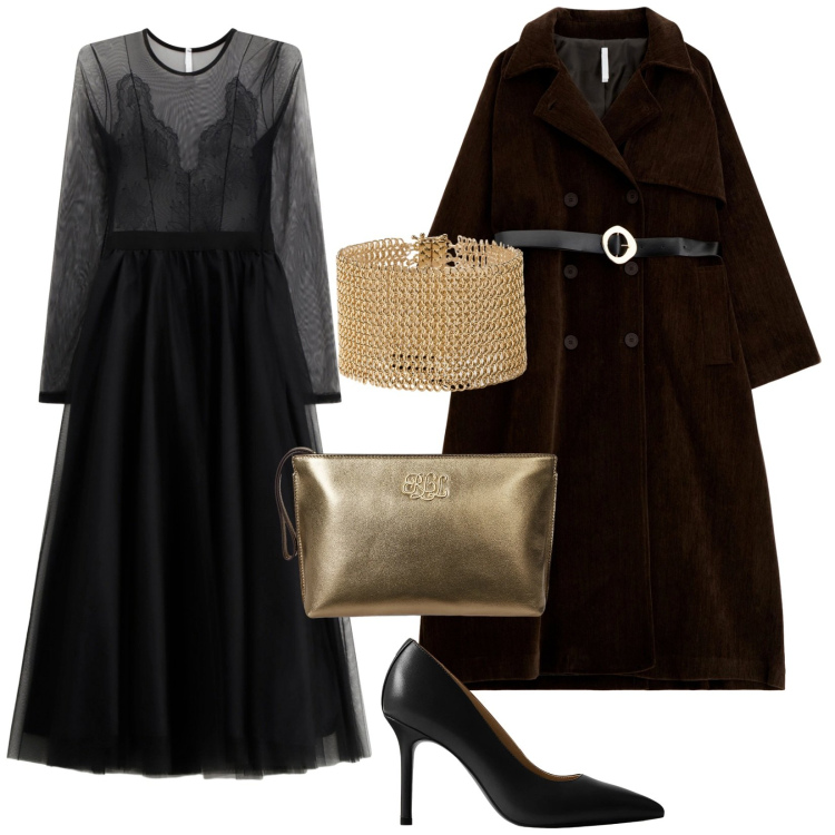 Outfit donna - Vestito con tulle. Stile Chic per Cerimonia. Abbinamento con vestiti midi/longuette, cappotti, pochette, décolleté, braccialetti.