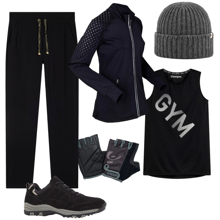 Outfit donna - Runner in inverno. Stile Sporty chic per Sport. Abbinamento con scarpe sportive, top sportivi, giacche sportive, guanti, pantaloni, berretti.