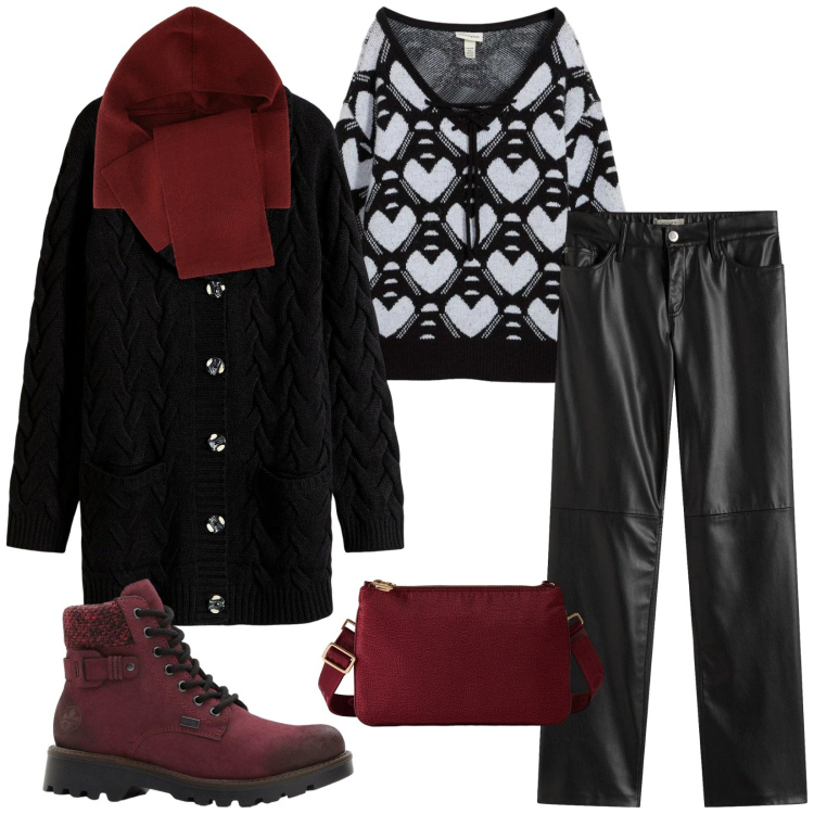 Outfit donna - Total look #2302905. Stile Casual chic per Tutti i giorni. Abbinamento con cardigans, pantaloni, stivaletti, maglieria, sciarpe, borse a tracolla.