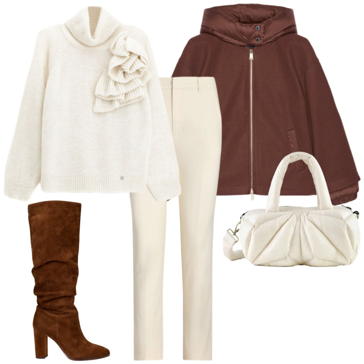 Outfit donna - Urban a dicembre. Stile Urban per Tutti i giorni. Abbinamento con maglieria, stivali, pantaloni, borse a mano, bomber.