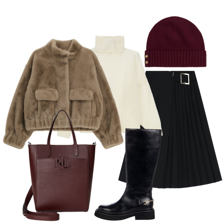 Outfit donna - Minimal ma elegante. Stile Minimal per Tutti i giorni. Abbinamento con blazer, stivali sopra il ginocchio, maglieria, gonne longuette, berretti, borse tote.