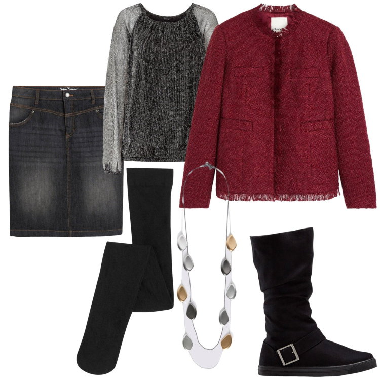 Outfit donna - Cappottino corto rosso. Stile Glamour per Tutti i giorni. Abbinamento con maglieria, stivali, gonne, cappotti, collant, collane.