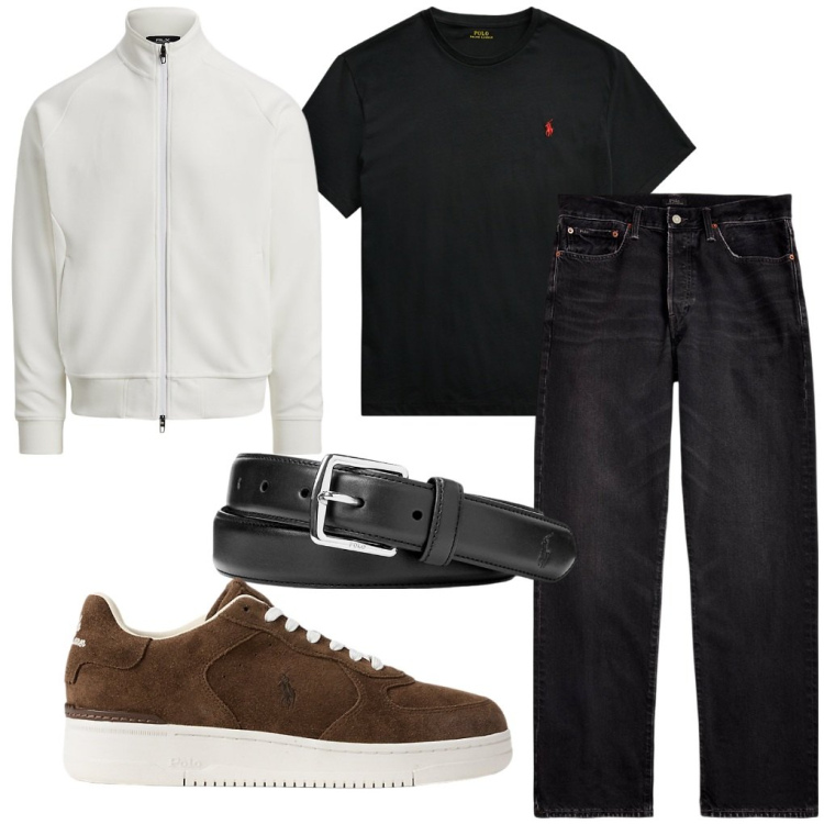 Outfit uomo - Abbigliamento casual. Stile Urban per Serata speciale. Abbinamento con cinture, jeans dritti, giacche, sneakers, t-shirt.
