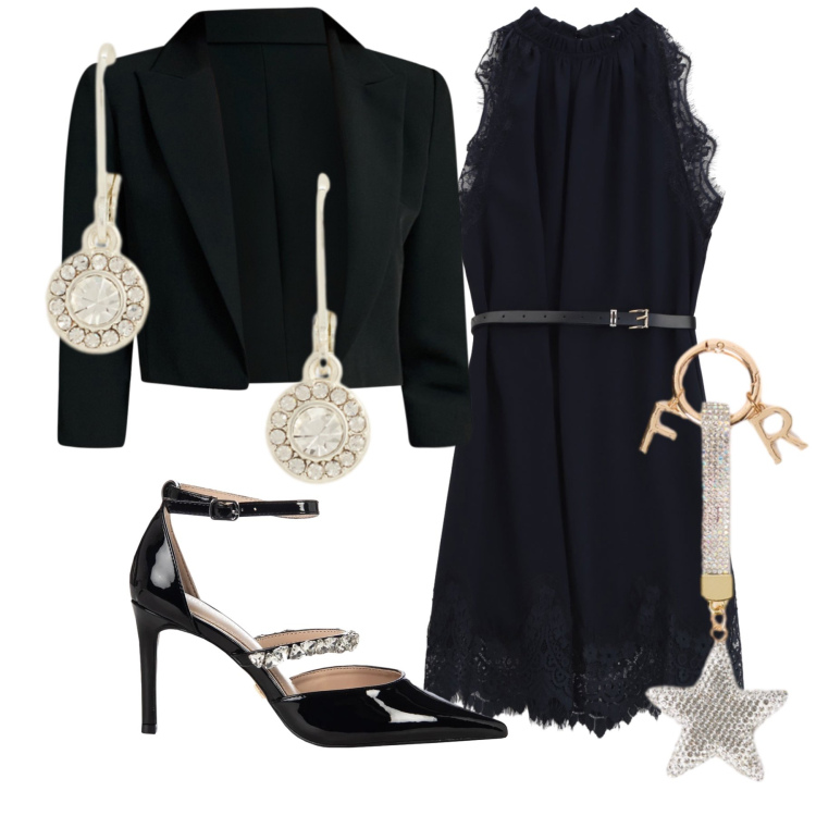 Outfit donna - Scarpa gioiello fra i gioielli. Stile Glamour per Serata fuori. Abbinamento con bolero, décolleté, vestiti corti, orecchini, portachiavi.