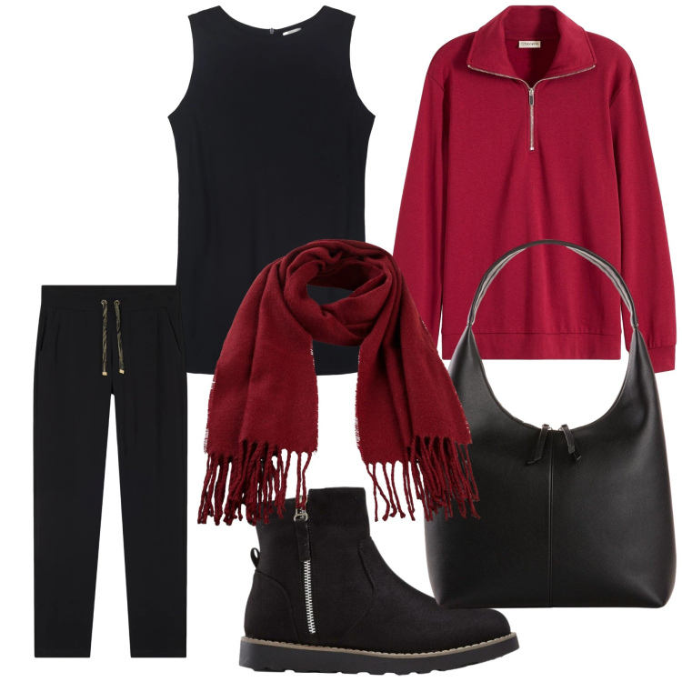 Outfit donna - Una felpa ed il look e’ pronto. Stile Casual per Tutti i giorni. Abbinamento con stivaletti, felpe, shopping bag, sciarpe, pantaloni, top.