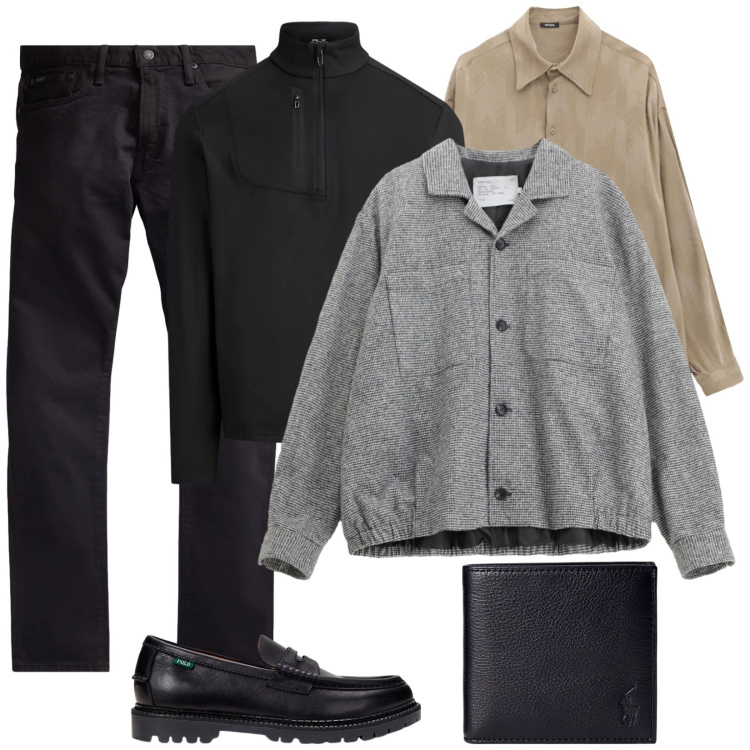 Outfit uomo - Raffinato casual. Stile Casual per Serata speciale. Abbinamento con camicie, cappotti, portafogli, scarpe stringate, jeans, pullovers.