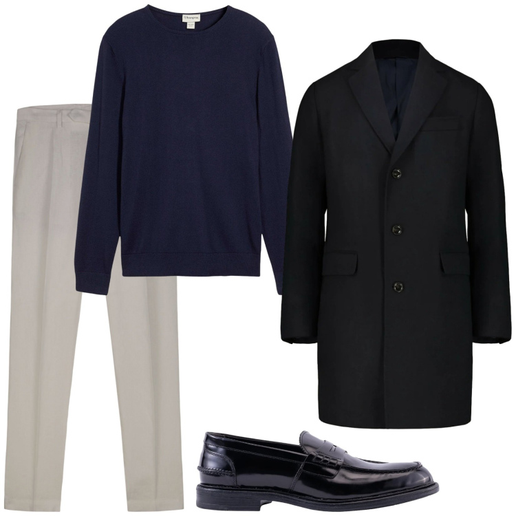 Outfit uomo - Total look #2303056. Stile Business/Elegante per Tutti i giorni. Abbinamento con maglieria, pantaloni, scarpe stringate, cappotti.
