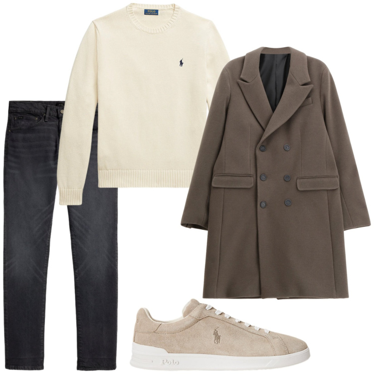 Outfit uomo - Total look #2303060. Stile Casual per Tutti i giorni. Abbinamento con cappotti, maglieria, sneakers, jeans.