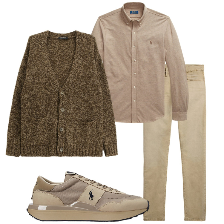 Outfit uomo - A cena da amici. Stile Casual per Serata speciale. Abbinamento con cardigans, camicie, sneakers, jeans.