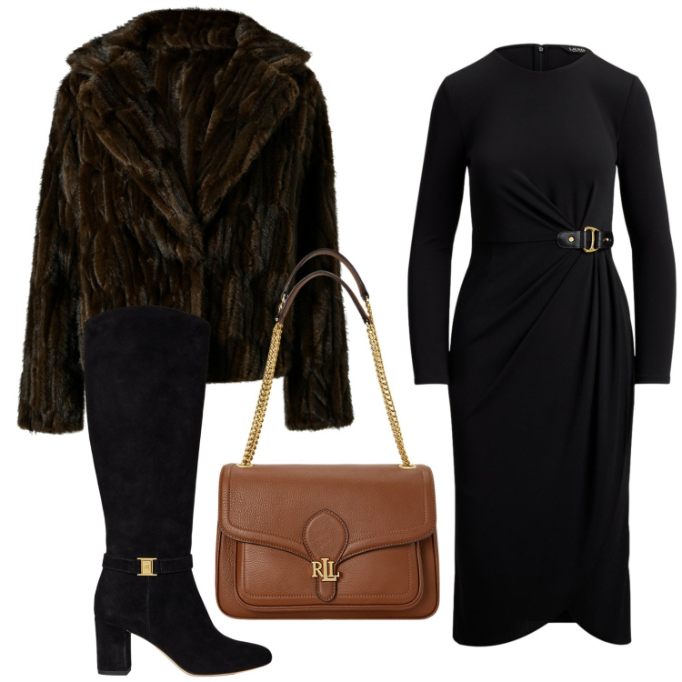 Outfit donna - Total look #2303080. Stile Chic per Serata fuori. Abbinamento con blazer, borse a spalla, stivali, vestiti.