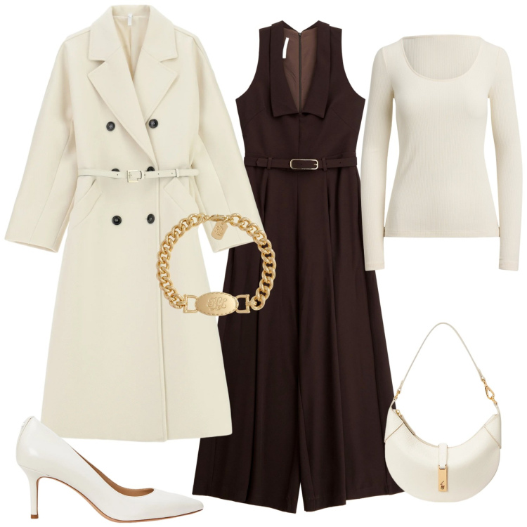 Outfit donna - Chic serata evento speciale. Stile Chic per Serata fuori. Abbinamento con tute, cappotti, borse a spalla, décolleté, braccialetti, t-shirt.