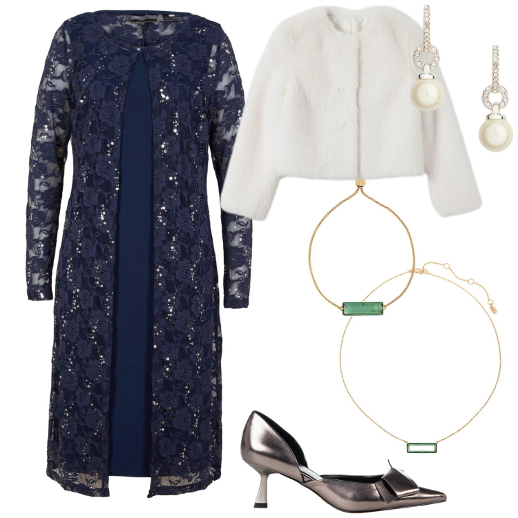 Outfit donna - Festive Harmony. Stile Chic per Serata fuori. Abbinamento con vestiti, décolleté, ecopellicce, braccialetti, collane, orecchini.