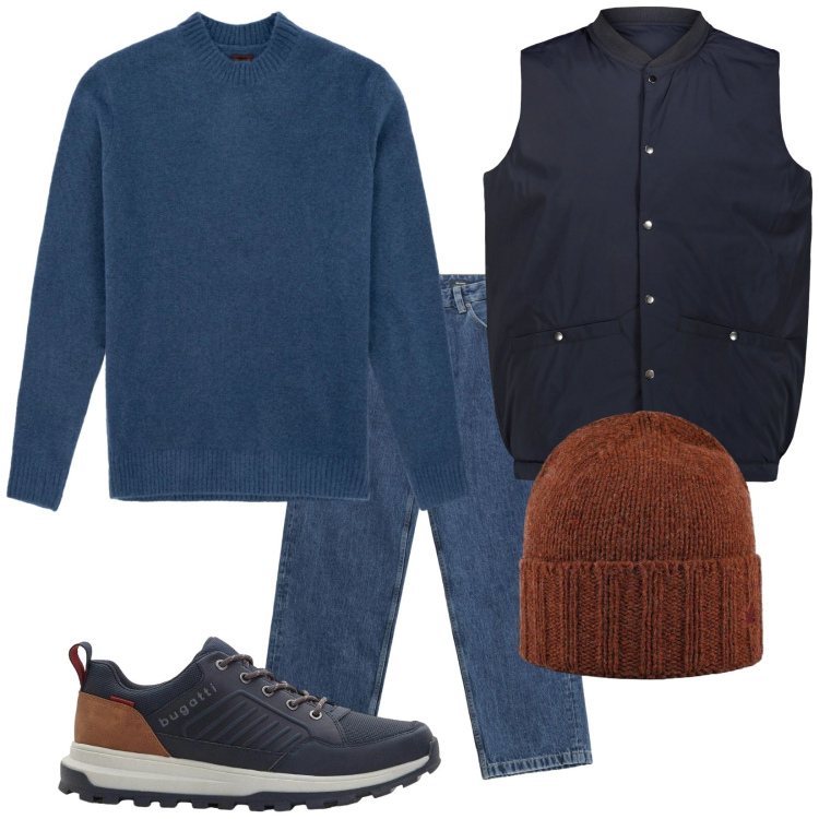 Outfit uomo - Total look #2303119. Stile Casual per Tutti i giorni. Abbinamento con sneakers, jeans, cappelli, piumini, maglieria.