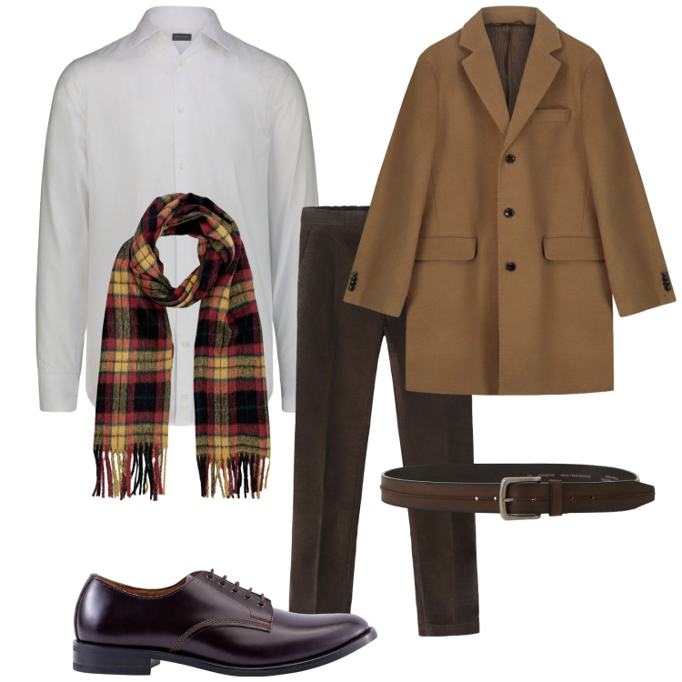 Outfit uomo - Total look #2303133. Stile Business/Elegante per Ufficio. Abbinamento con cinture, scarpe stringate, sciarpe, cappotti, pantaloni, camicie.