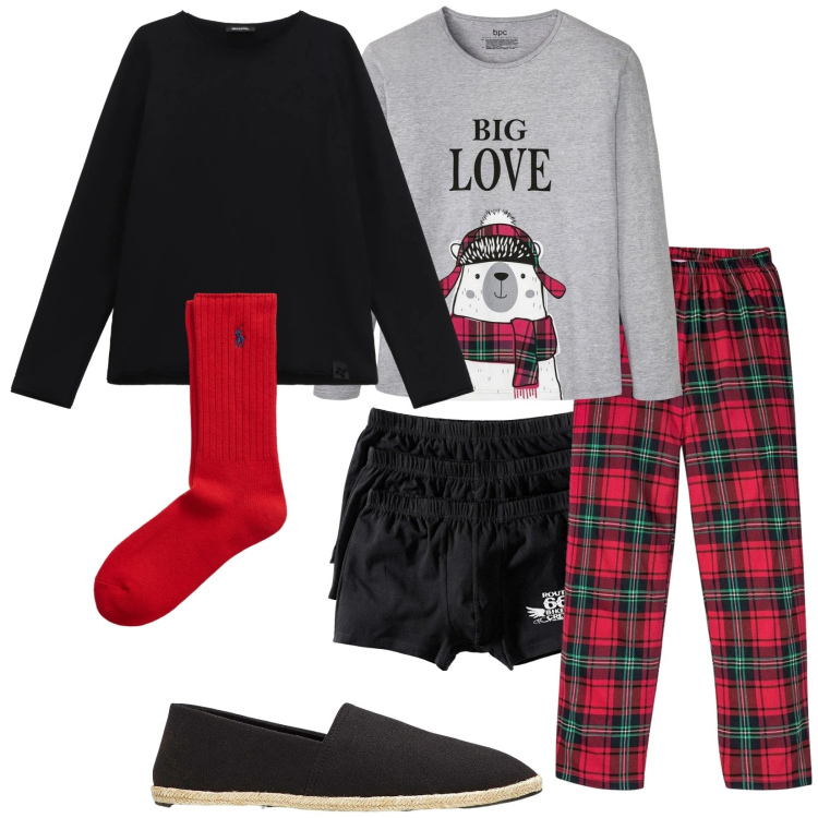 Outfit uomo - Winter in love. Stile Casual per Tutti i giorni. Abbinamento con espadrillas, boxer, abbigliamento da notte, felpe, calzini.
