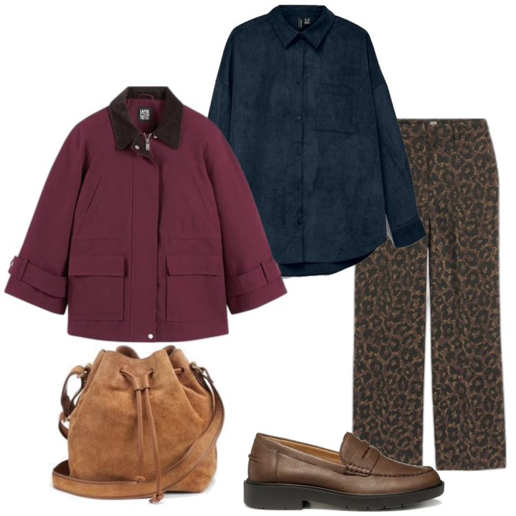 Outfit mujer - Casual #13659. Estilo Casual para Todos los días. Combinación con bolsos saco, camisas, mocasines, parka, pantalones.