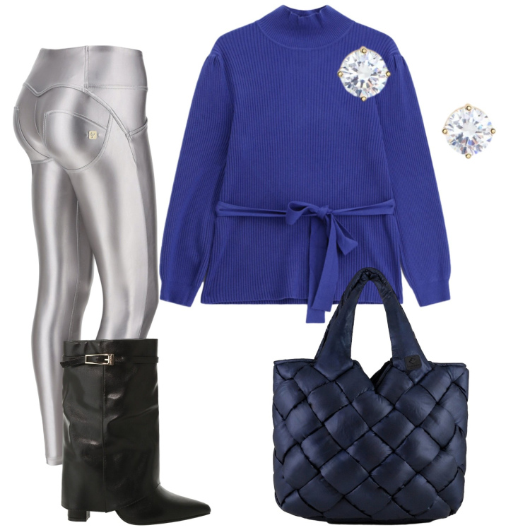 Outfit donna - Festive Harmony. Stile Glamour per Serata fuori. Abbinamento con maglieria, stivali, pantaloni skinny, orecchini, borse tote.
