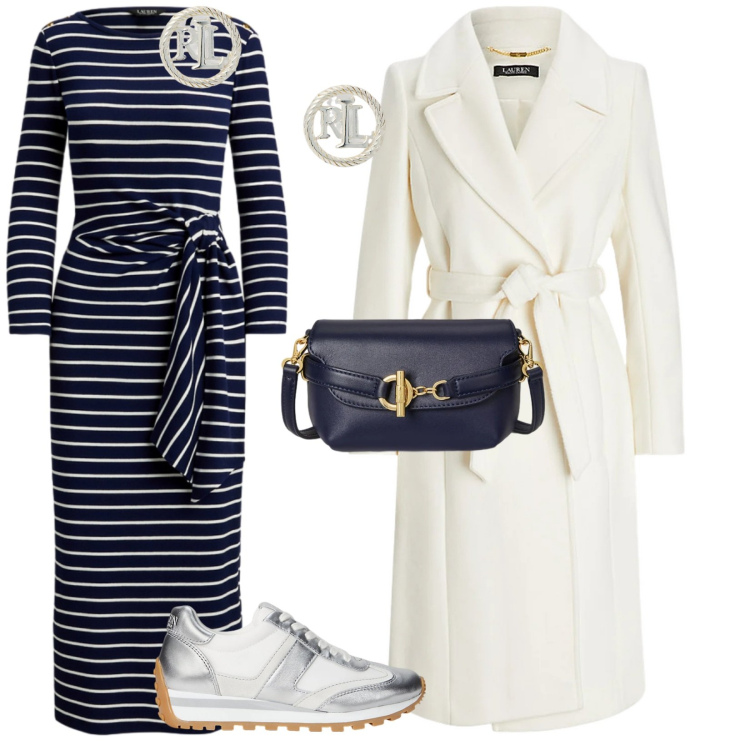 Outfit donna - Anti vigilia. per Tutti i giorni. Abbinamento con orecchini, cappotti, sneakers, borse a tracolla, vestiti lunghi.