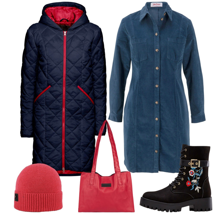 Outfit donna - Total look #2303187. Stile Casual chic per Tutti i giorni. Abbinamento con stivali, blazer, vestiti, shopping bag, berretti.