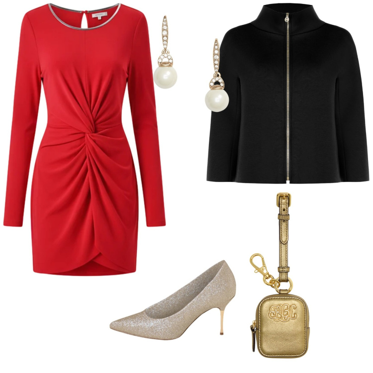 Outfit donna - Vigilia di natale. per Cerimonia. Abbinamento con vestiti a tubino, cappe, décolleté, orecchini, pochette.