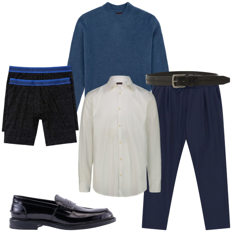 Outfit uomo - Total look #2303202. Stile Business/Elegante per Serata speciale. Abbinamento con boxer, pantaloni, cinture, scarpe stringate, camicie, maglieria.