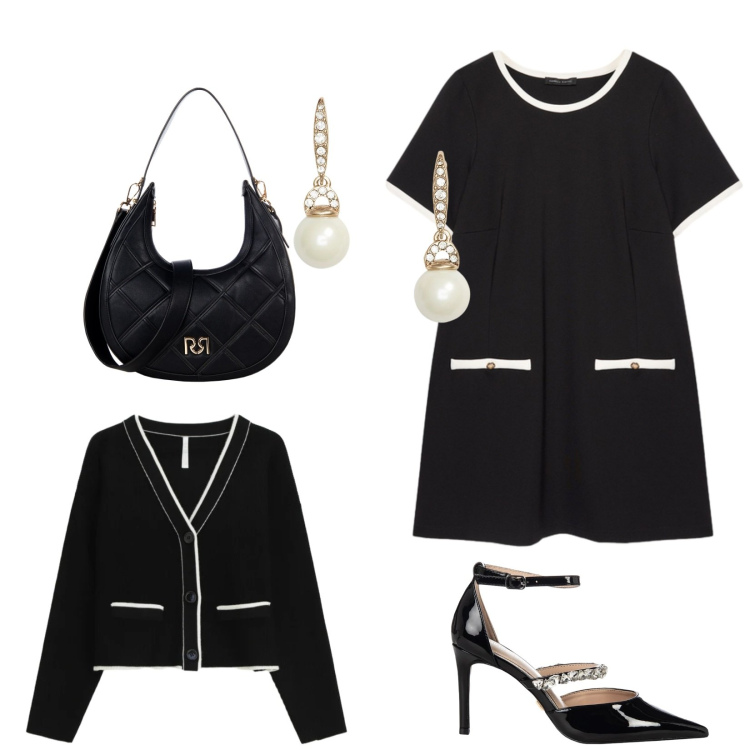 Outfit donna - Total look #2303206. Stile Bon Ton per Cerimonia. Abbinamento con borse a tracolla, décolleté, cardigans, orecchini, vestiti corti.