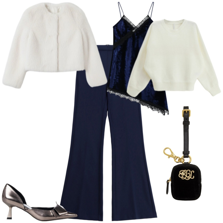 Outfit donna - Chic per le feste. Stile Chic per Tutti i giorni. Abbinamento con décolleté, ecopellicce, pantaloni, maglieria, vestiti asimmetrici, pochette.