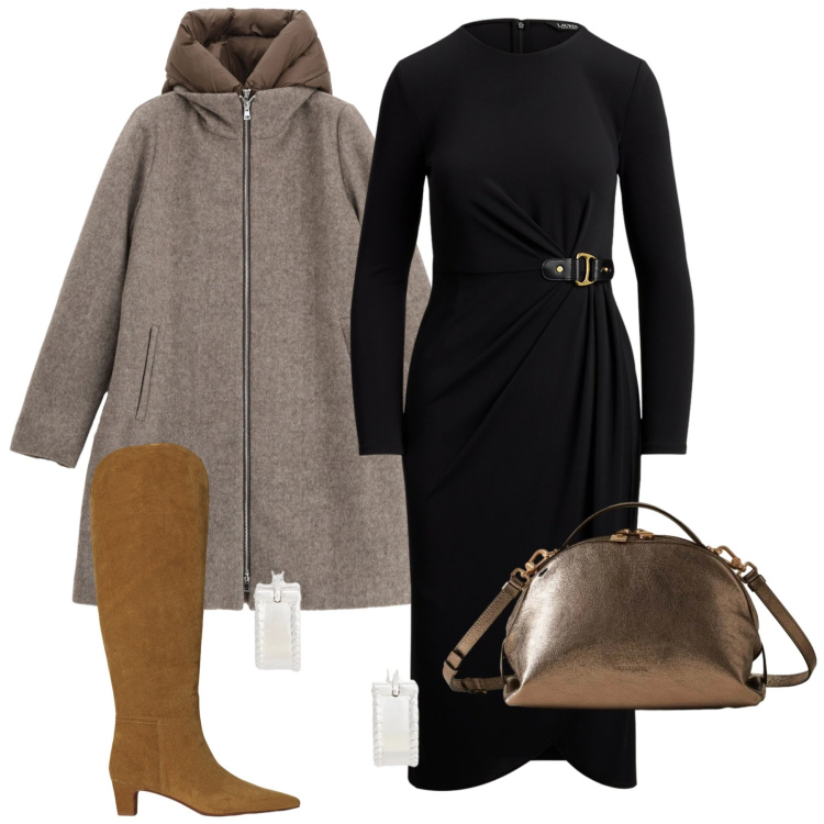 Outfit donna - Un mix di minimalismo elegante - @ypila. Stile Minimal per Tutti i giorni. Abbinamento con piumini, borse a mano, orecchini, stivali, vestiti.