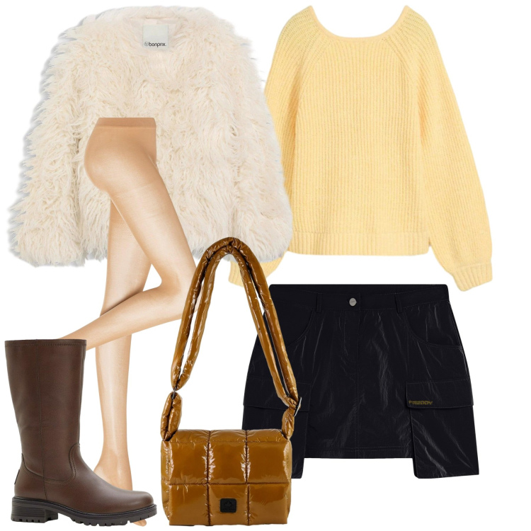 Outfit donna - Magiche Asimmetrie - @lady_lo. Stile Chic per Tutti i giorni. Abbinamento con collant, ecopellicce, stivali, maglieria, minigonne, borse a spalla.