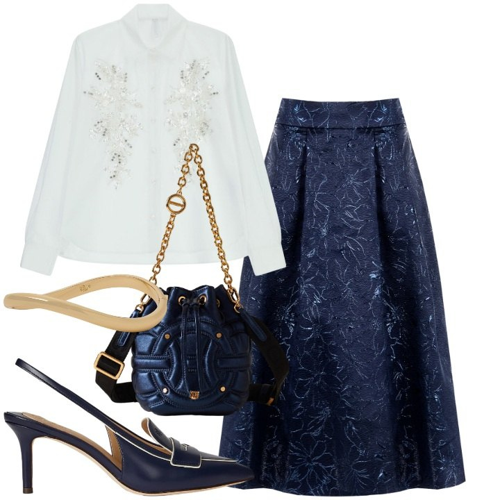 Outfit donna - Natale vintage. Stile Vintage retrò per Tutti i giorni. Abbinamento con gonne longuette, camicie, borse a secchiello, décolleté, braccialetti.