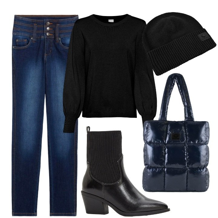 Outfit donna - Canadian idee regalo. Stile Casual per Tutti i giorni. Abbinamento con jeans, maglieria, stivaletti texani, shopping bag, berretti.