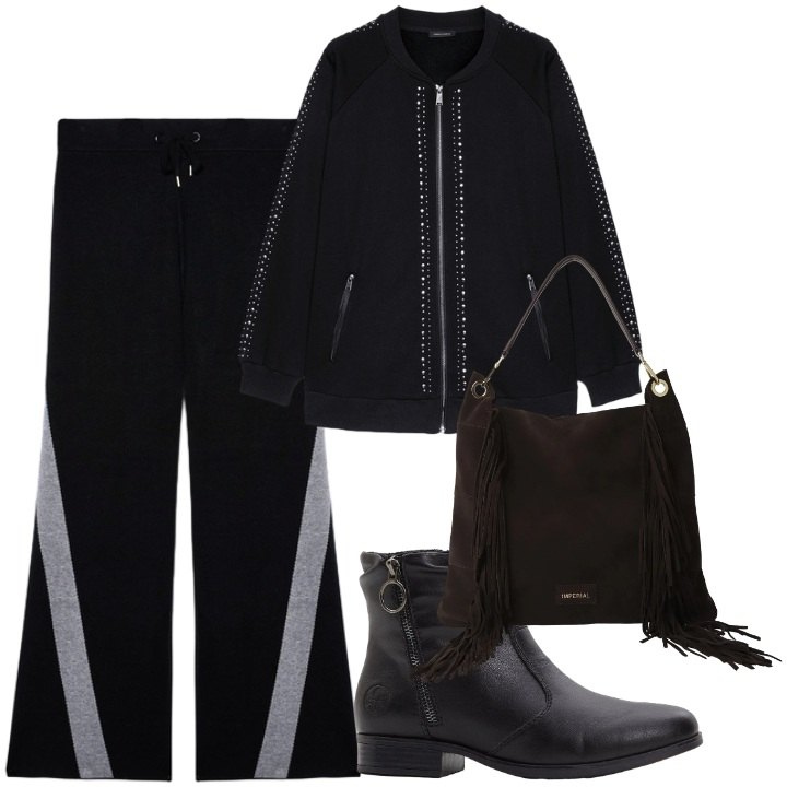 Outfit donna - Total look #2303307. Stile 70s per Serata fuori. Abbinamento con stivaletti, borse a spalla, pantaloni, felpe.