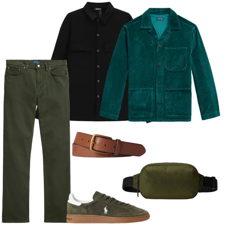 Outfit uomo - In pianura. per Tutti i giorni. Abbinamento con camicie, cinture, sneakers, giacche, pantaloni, borse sportive.