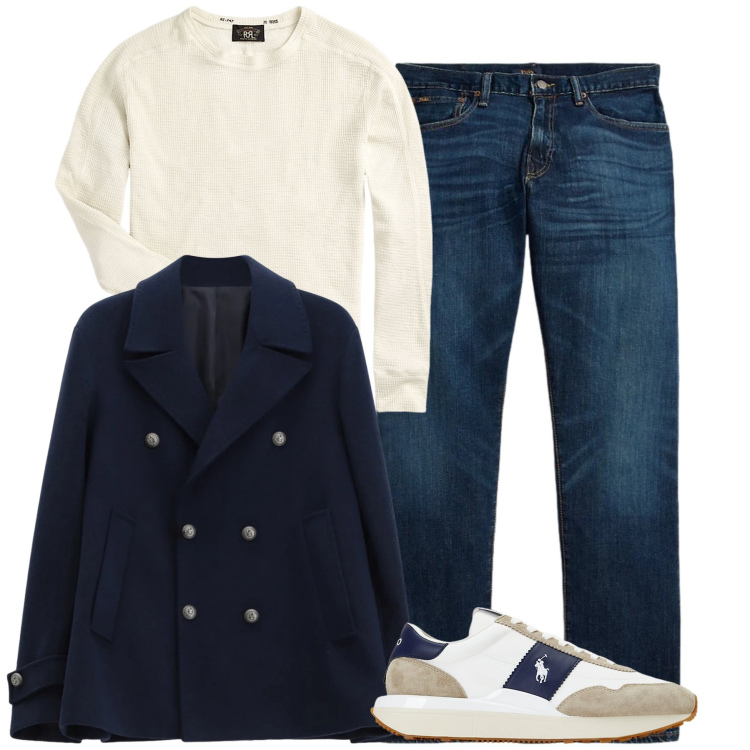 Outfit uomo - La giacca marinara. Stile Casual per Tutti i giorni. Abbinamento con cappotti, maglieria, sneakers, jeans dritti.